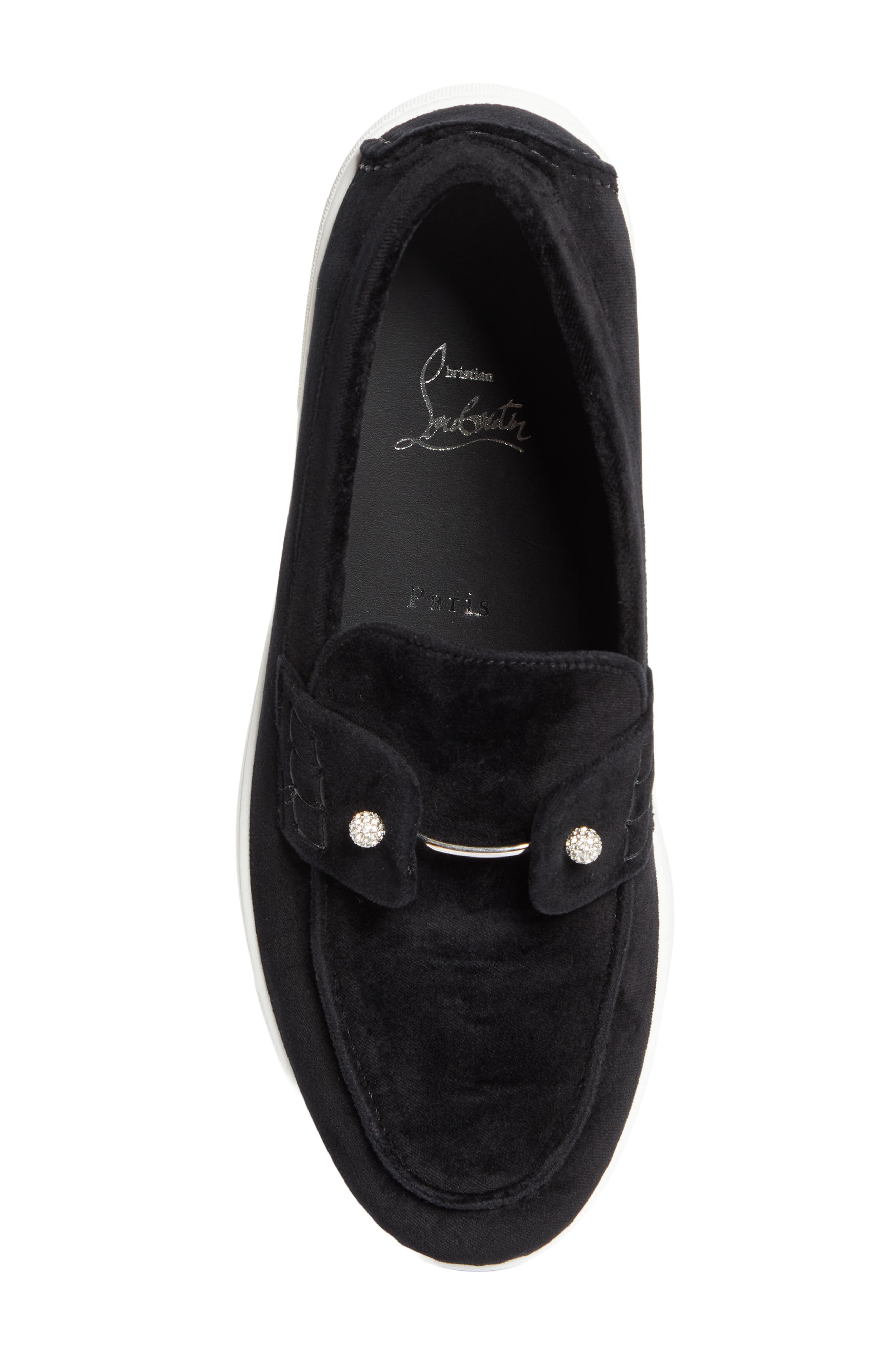 Christian Louboutin Chambeliboat Loafer, Alternate, color, Black/ Crystal