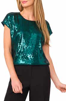 Halogen® Sequin Cap Sleeve Top