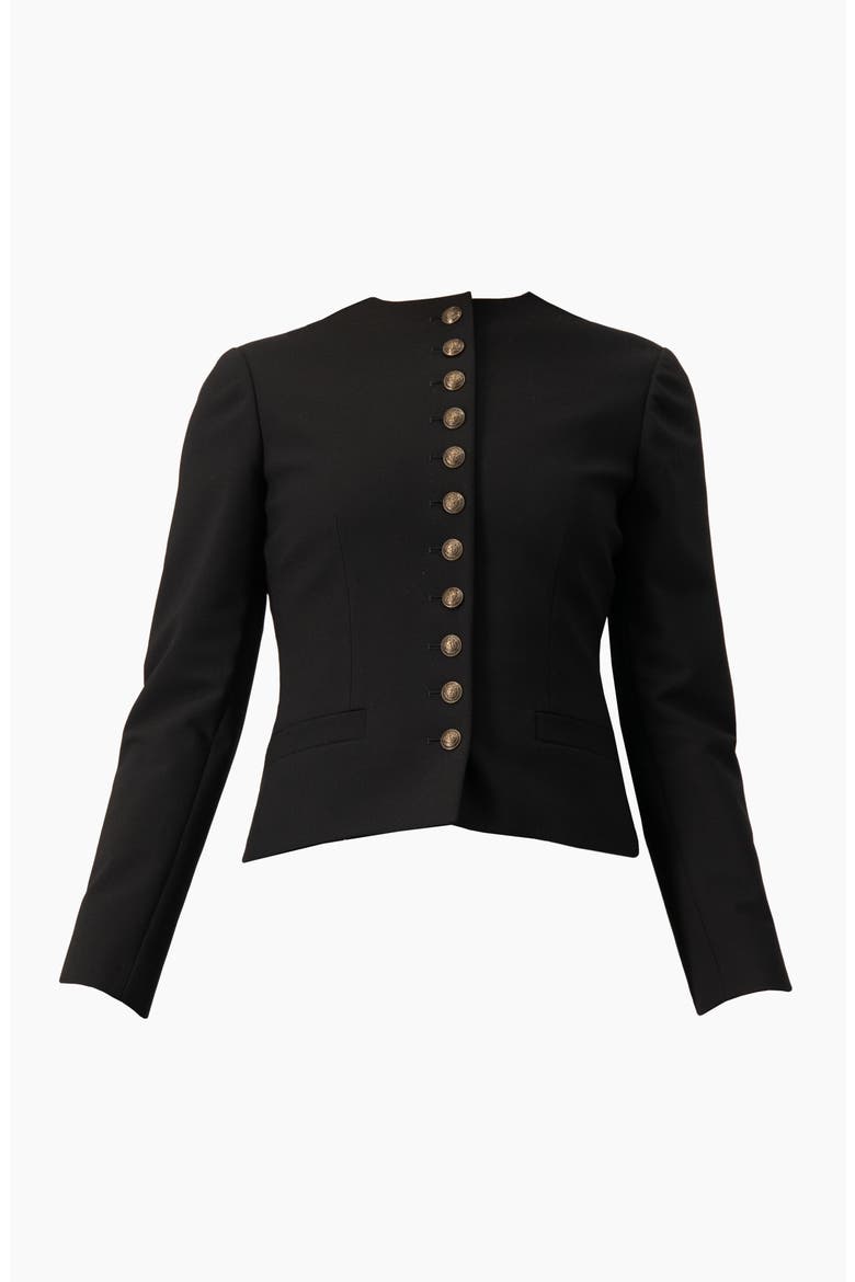 Collarless Tailored Blazer with Gold Crest Buttons, Alternate, color, Black