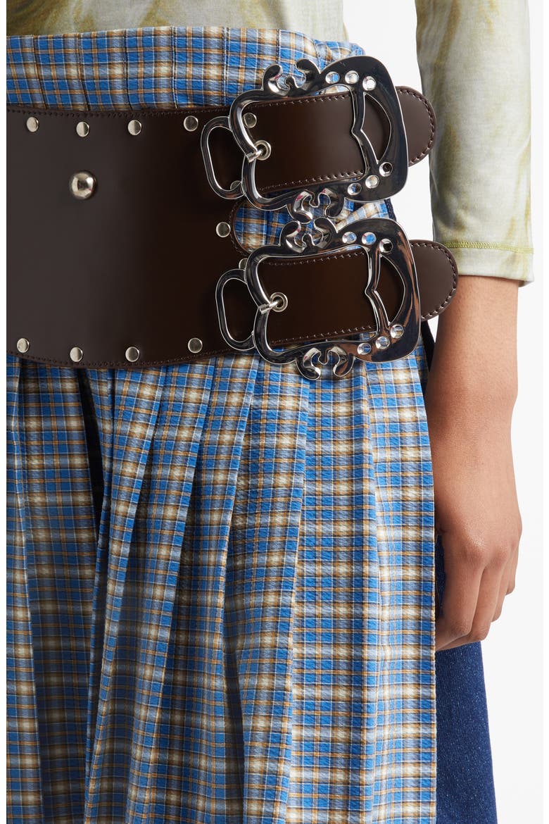 Marshal Plaid Belted Denim Skirt, Alternate, color, BLUE TARTAN