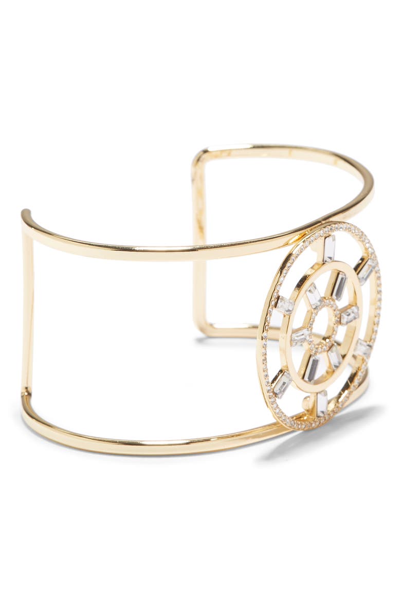 Large T Circle Crystal Cuff, Alternate, color, GOLD/CRYSTAL