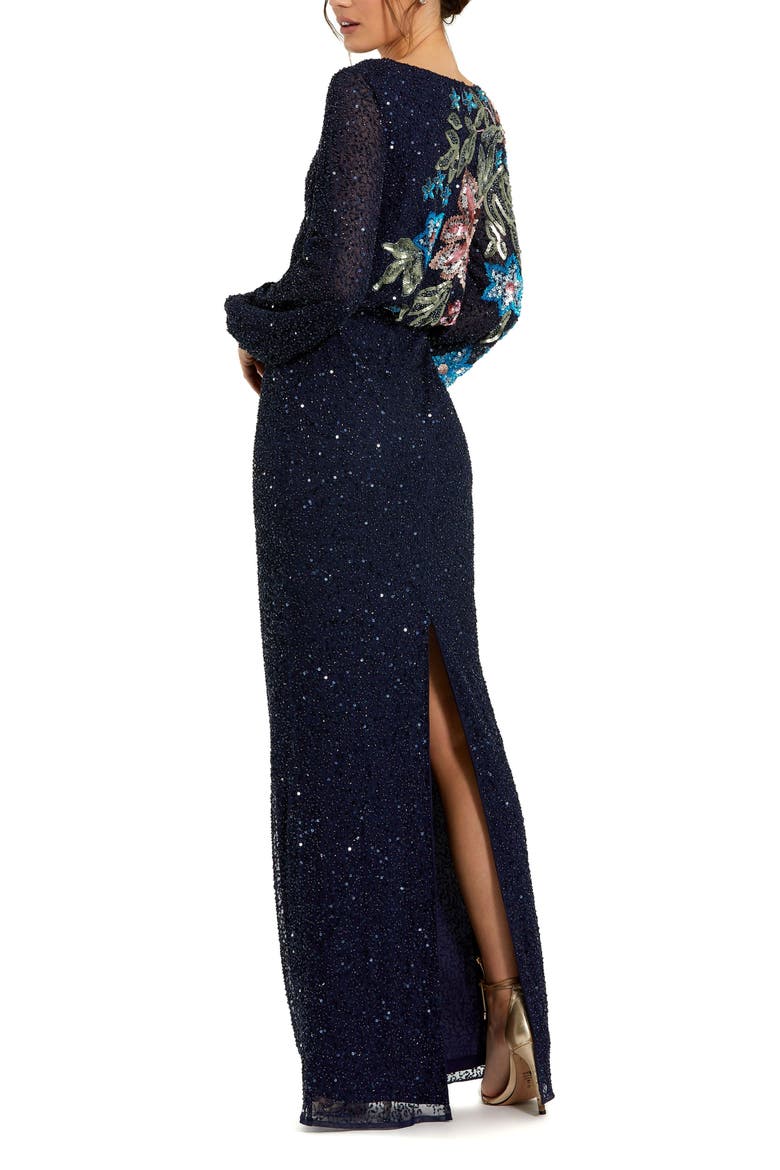 Embellished Multi Color Floral High Neck Gown, Alternate, color, Midnight