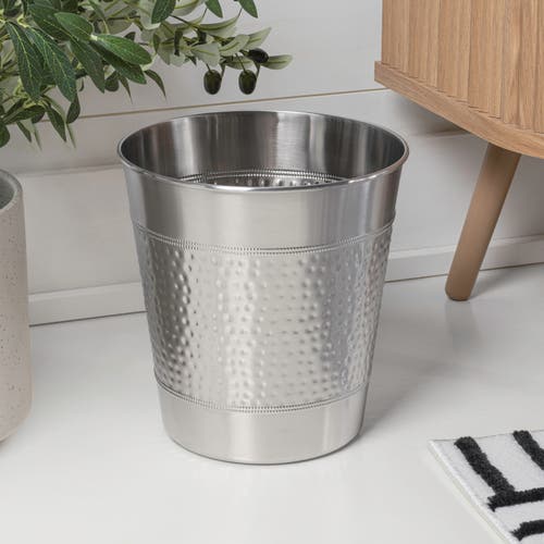 Happimess Riley Modern Classic Hammered Steel Accent 2-gallon Wastebasket In Silver