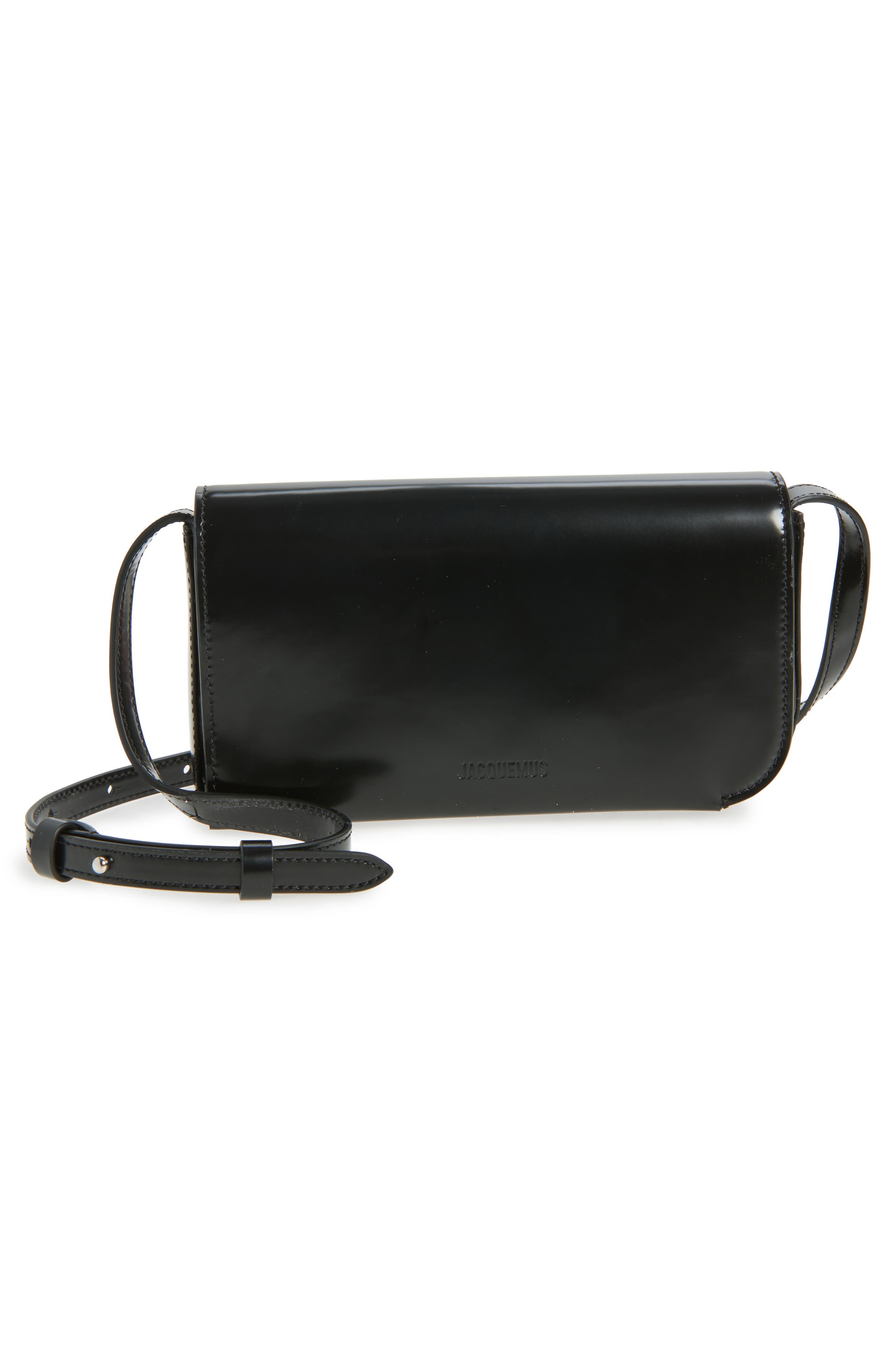 Jacquemus Le Curvo Leather Crossbody Bag, Main, color, Black