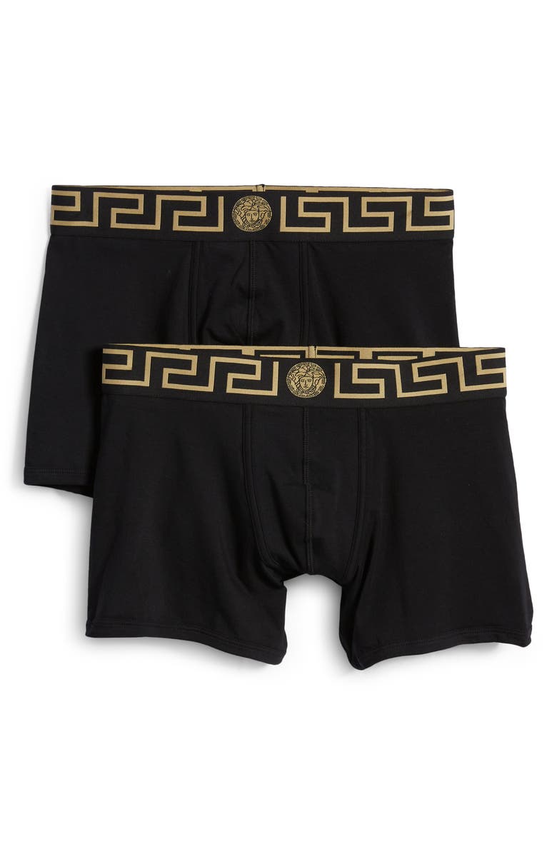 Versace 2-Pack Greca Border Boxers, Alternate, color, Black
