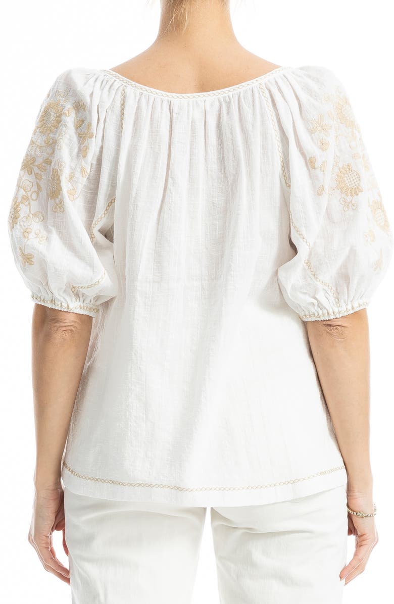 MAX STUDIO Embroidered Puff Sleeve Top, Alternate, color, White Khaki Sunflower