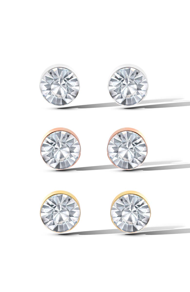 Jessica Simpson Crystal Stud Earrings Set, Trio of Sparkling Styles, Main, color, Clear