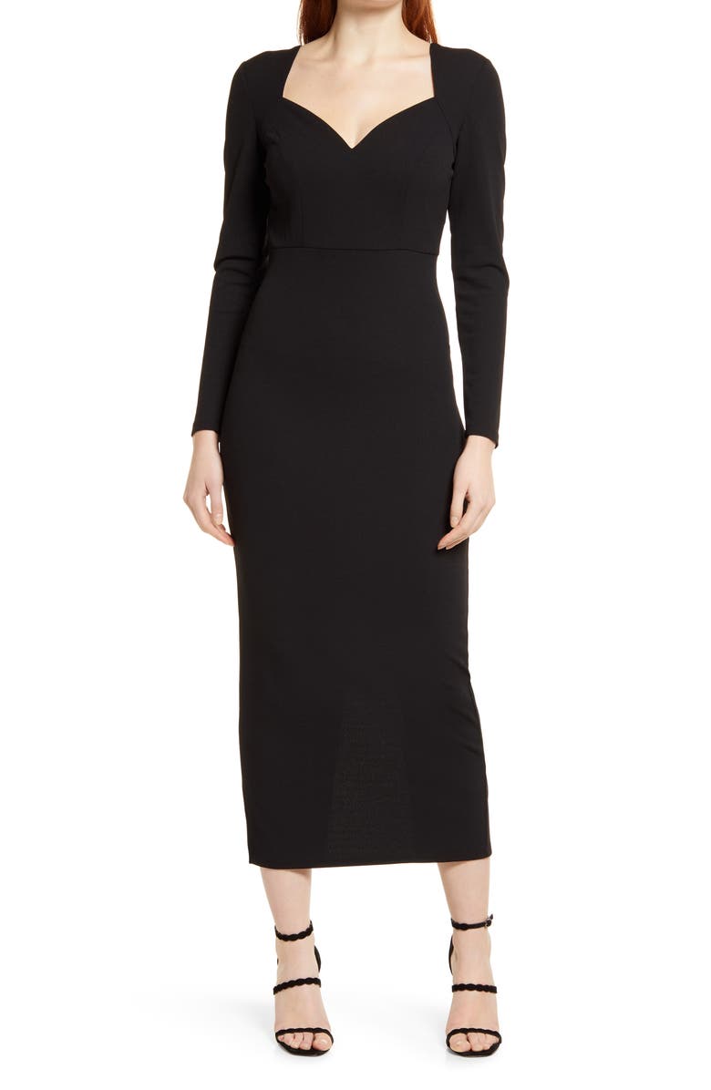 bebe Open Back Long Sleeve Maxi Dress, Main, color, 