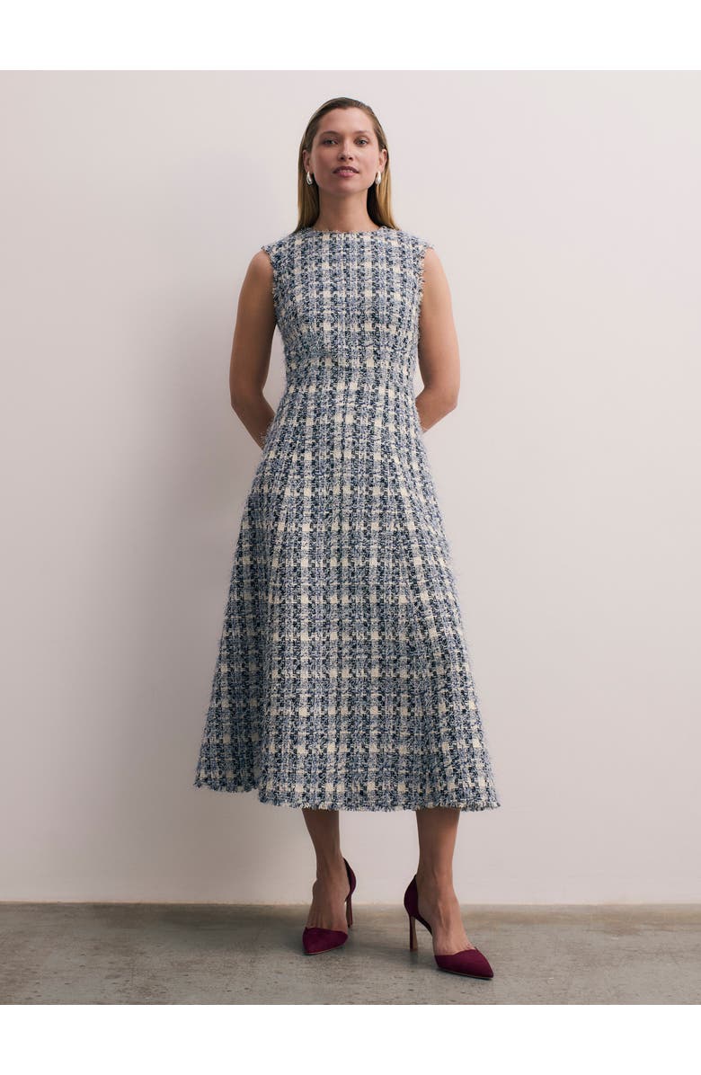 The Fold Tureen Tweed Midi Dress, Main, color, Navy