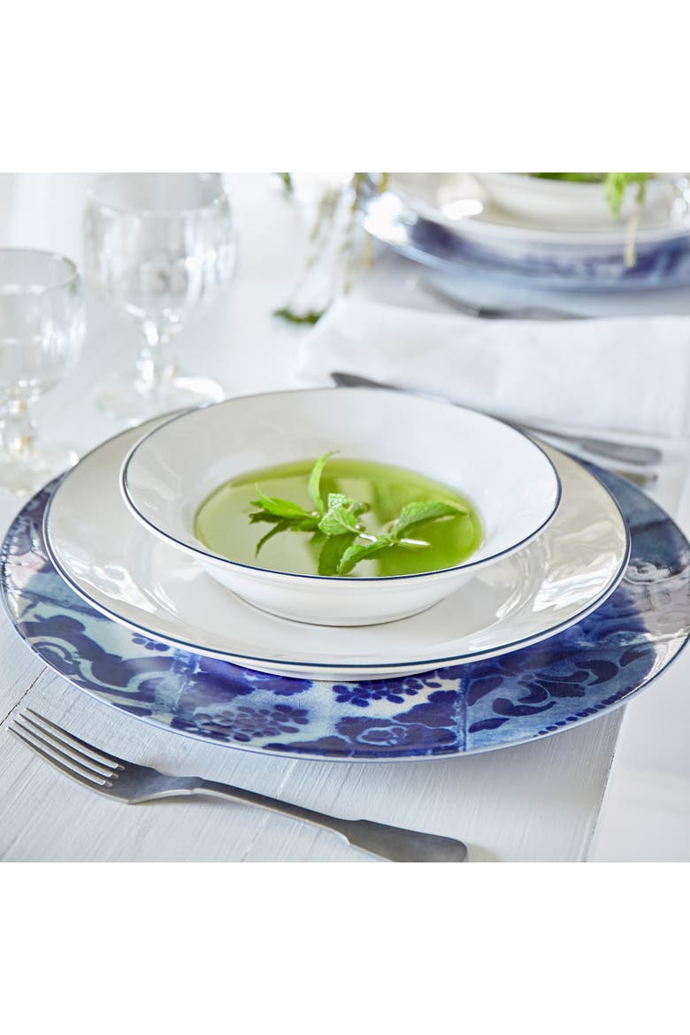 Beja Set/6 dinner plates, Alternate, color, White & blue