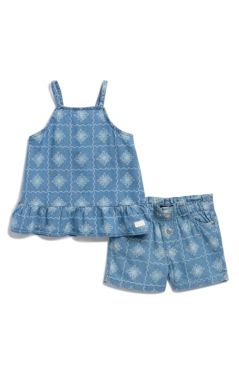 7 For All Mankind Kids' Floral Peplum Tank & Shorts Set, Main, color, Blue Wash