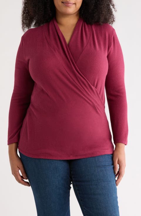 Surplice V-Neck Long Sleeve Brushed Knit Top