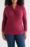 Renee C Surplice V-Neck Long Sleeve Brushed Knit Top