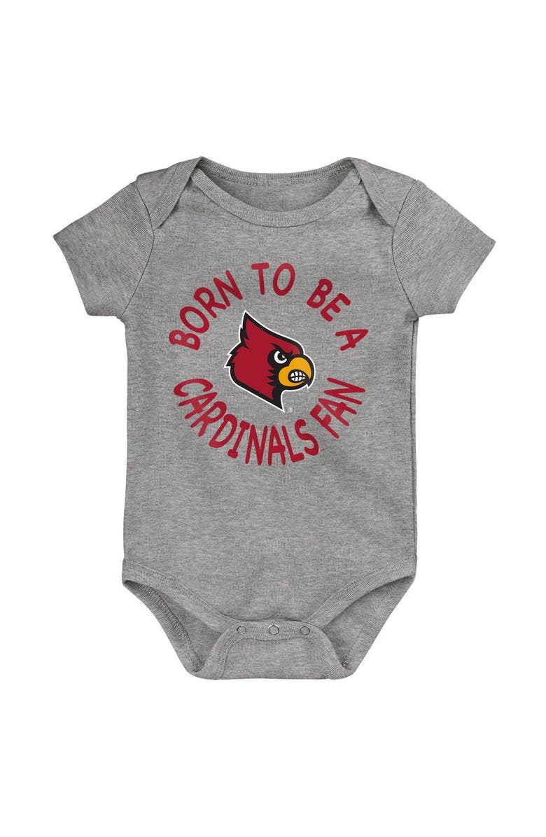 Outerstuff Newborn & Infant Red/Black/Heather Gray Louisville Cardinals 3-Pack Born To Be Bodysuit Set, Alternate, color, 