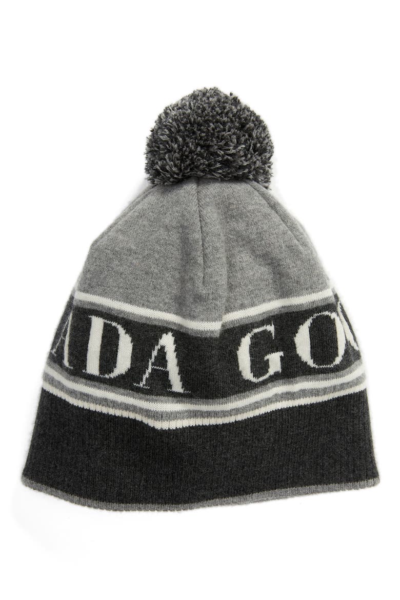 Pom Merino Wool Blend Beanie, Main, color, HEATHER GREY