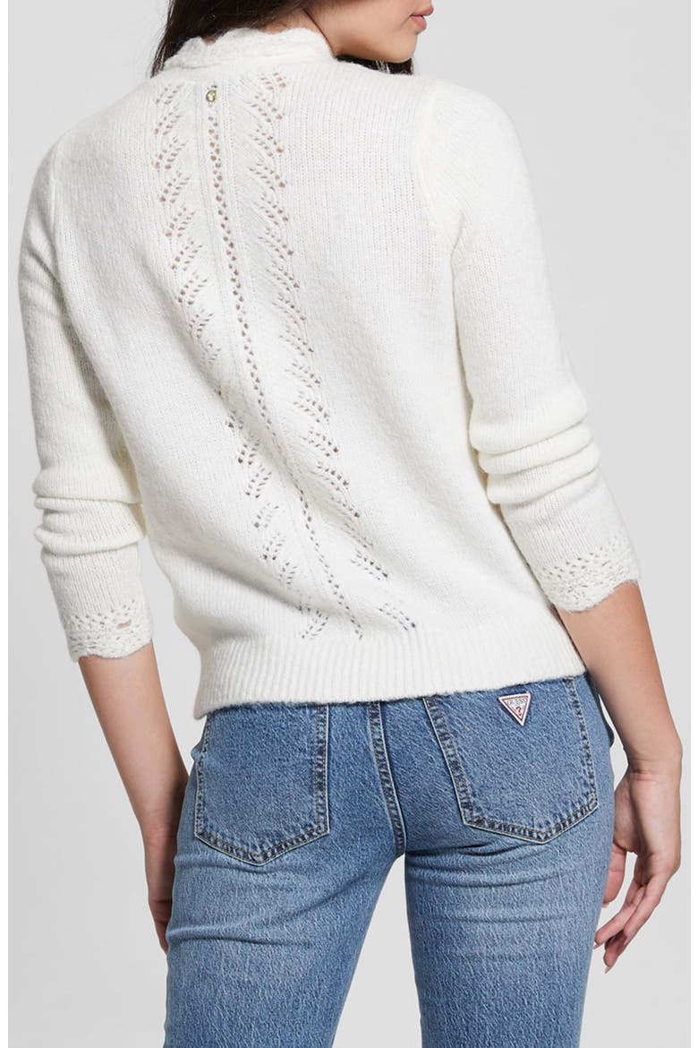 Macie Pointelle Detail Cardigan, Alternate, color, DOVE WHITE