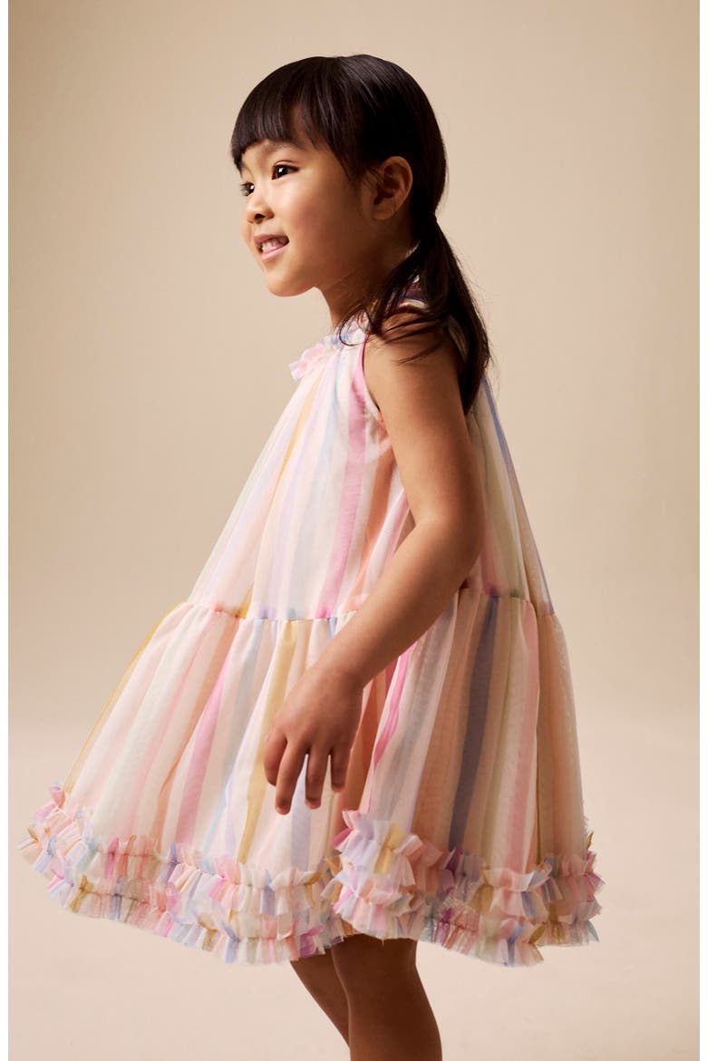 Kids' Mesh Rainbow Stripe Dress, Alternate, color, PINK MULTI