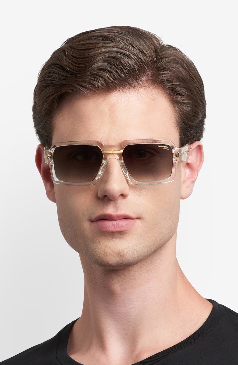 Carrera Eyewear Victory C 55mm Rectangular Sunglasses, Alternate, color, Crystal Gold/ Green