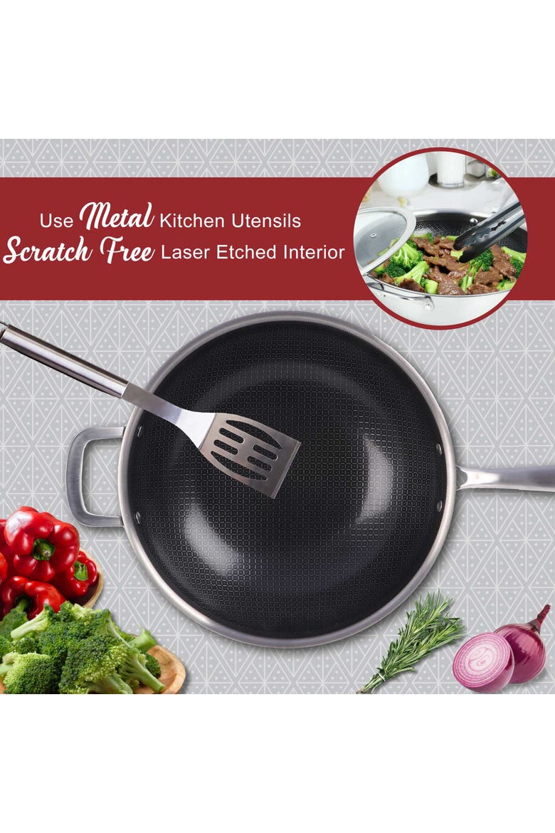 12-inch 4.2 Quarts NonStick SS Wok w/ Glass Lid, Alternate, color, Silver