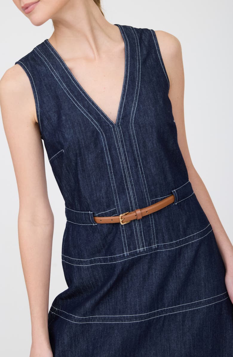 ZOE AND CLAIRE Contrast Stitch Sleeveless Cotton Blend Denim Dress, Alternate, color, Denim