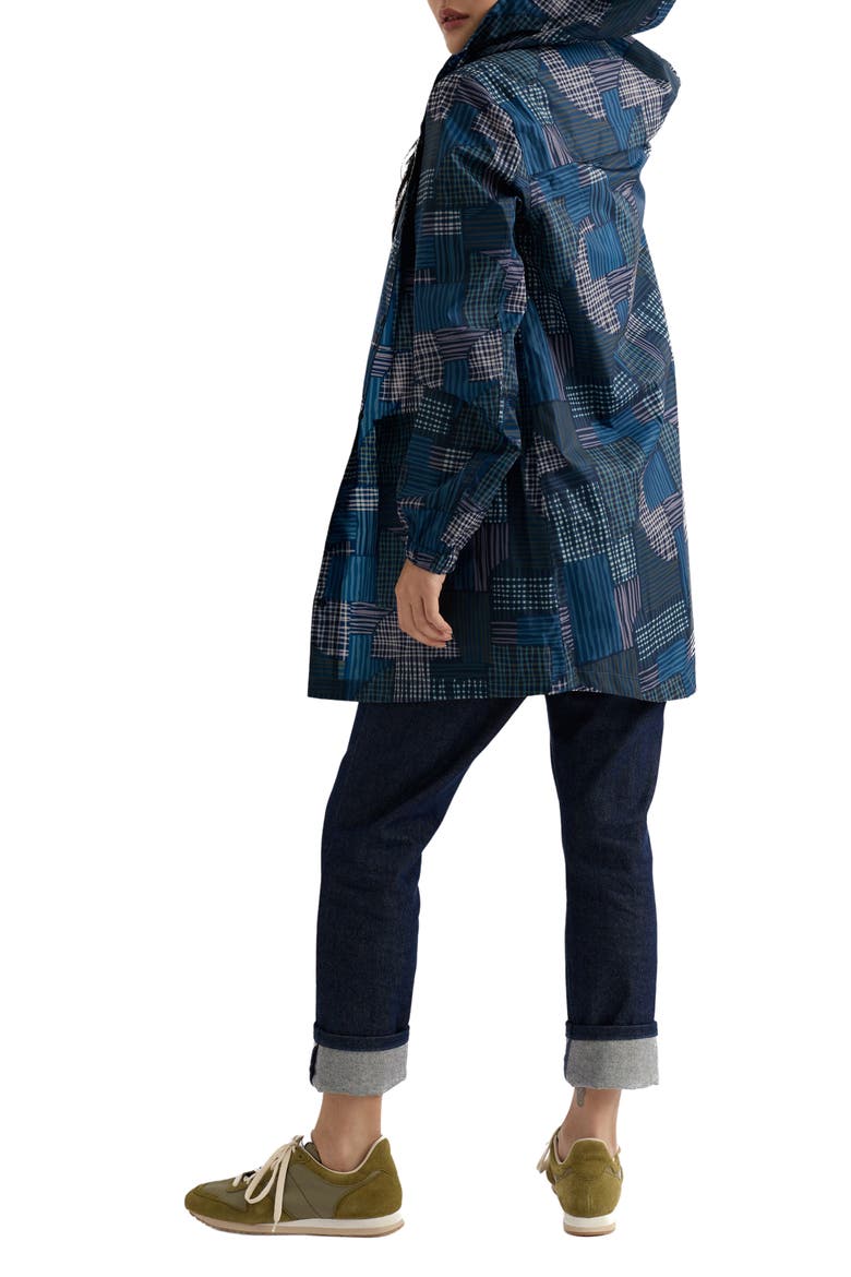 Packable Waterproof Hooded Raincoat, Alternate, color, INKED PATCHWORK MARITIME