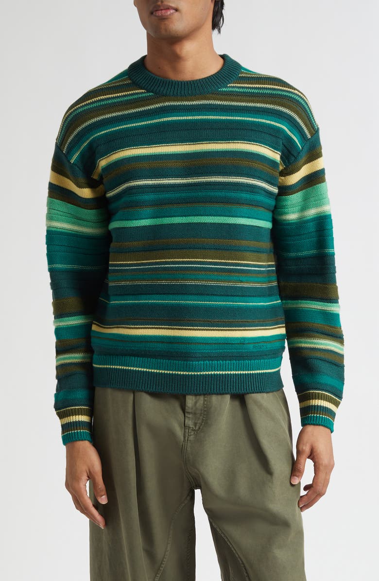 JW Anderson Stripe Extrafine Merino Wool Sweater, Main, color, Green/ Multi