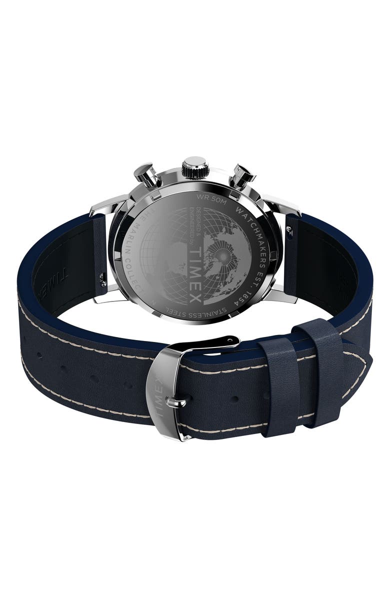Timex<sup>®</sup> Marlin<sup>®</sup> Chronograph Leather Strap Watch, 40mm, Alternate, color, Blue