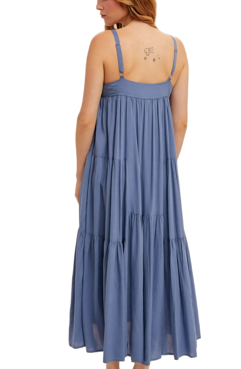 Knit and Lounge Tiered Flowy Pocket Midi Dress, Alternate, color, Light Blue