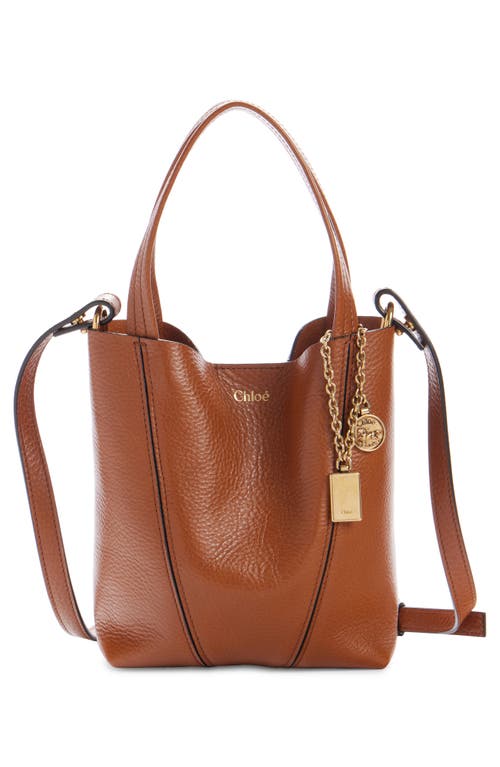 Chloé Small Spin Leather Crossbody Tote In Brown