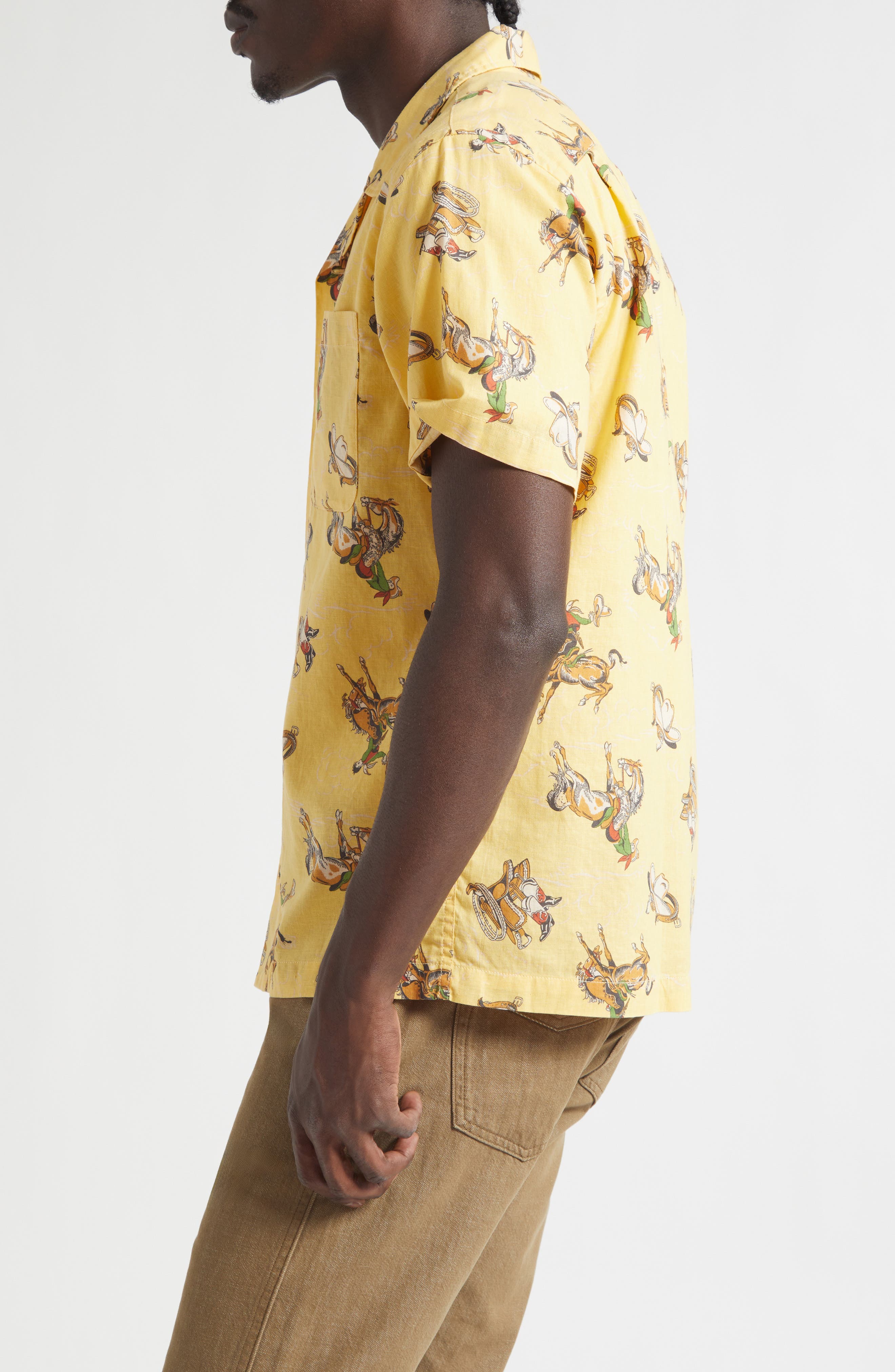 Western Print Linen & Cotton Blend Camp Shirt (Men) | Nordstrom