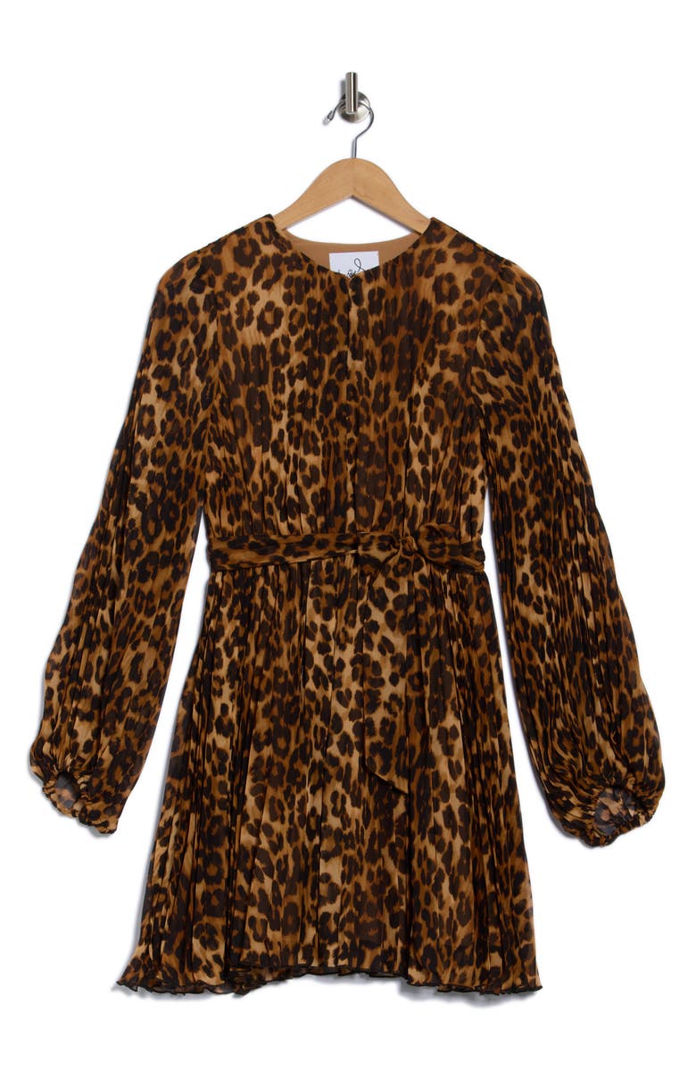 Sam Edelman Pleat Long Sleeve Minidress, Alternate, color, Leopard
