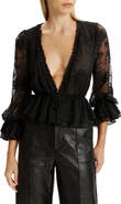 Bardot Natoli Plunge Neck Embroidered Mesh Top