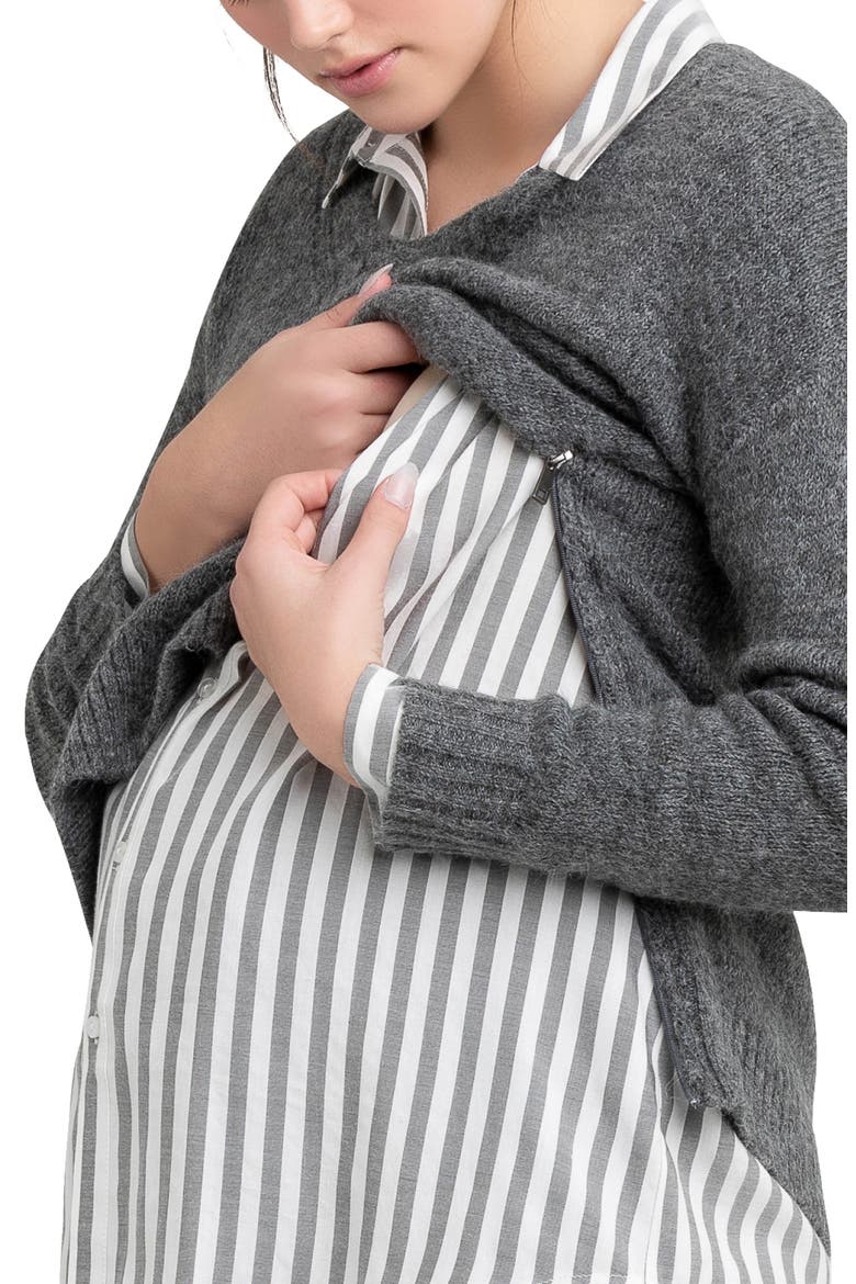 Lou Stripe Maternity/Nursing Button-Up Shirt, Alternate, color, BLACK / WHITE
