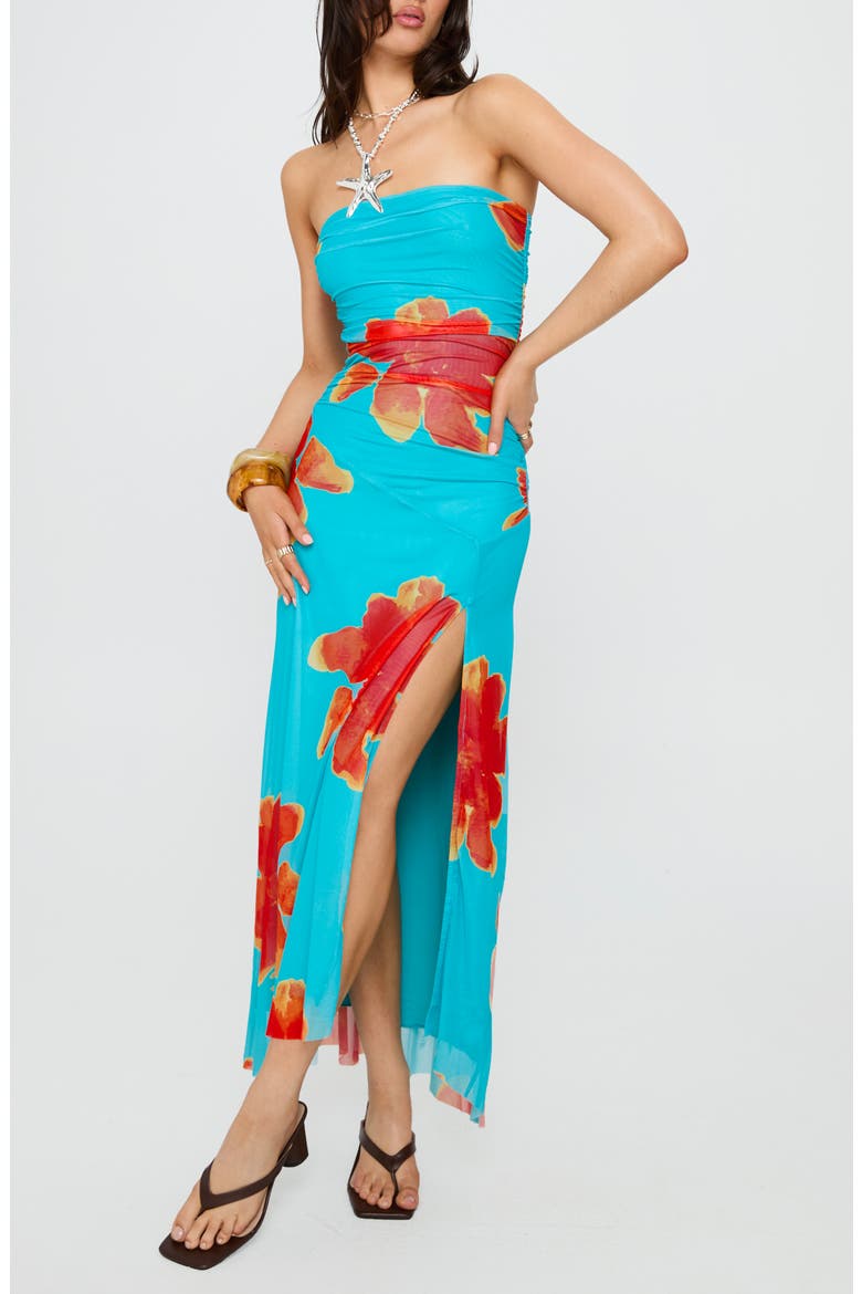 Katara Strapless Maxi Dress, Main, color, BLUE / ORANGE FLORAL