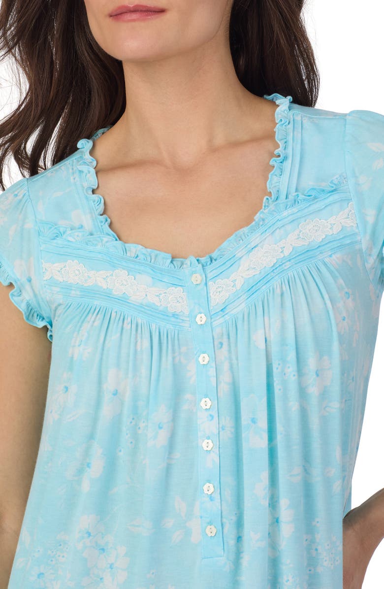 Eileen West Cap Sleeve Waltz Nightgown, Alternate, color, Aqua Floral