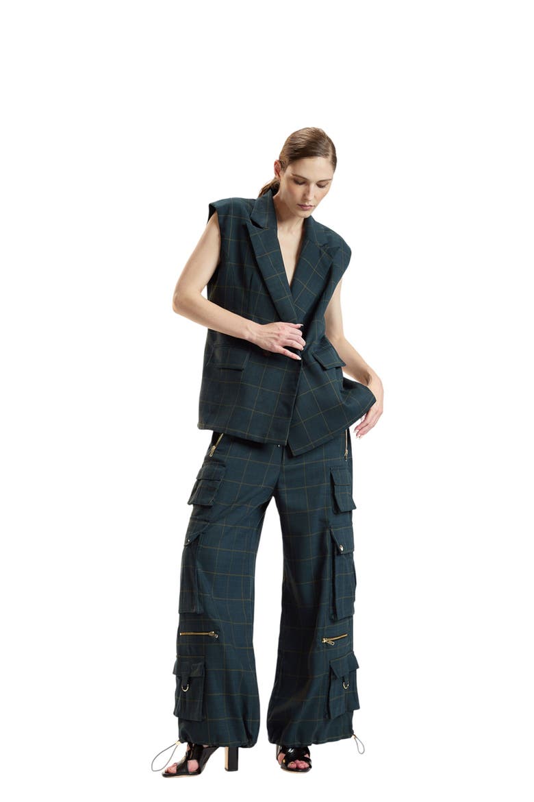 Oversized Double Breasted Vest, Alternate, color, Green Plaid