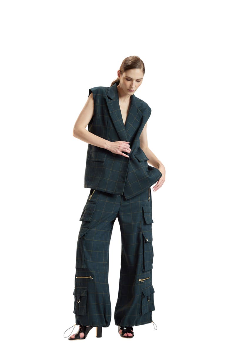 Cynthia Rowley Oversized Double Breasted Vest, Alternate, color, Green Plaid