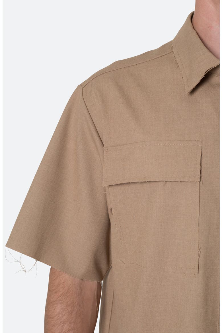 Oversize Crop Short Sleeve Button-Up Shirt, Alternate, color, KHAKI
