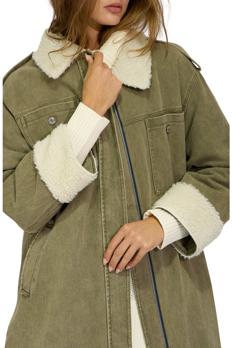 Chill Rider Denim Faux Shearling Coat, Alternate, color, OLIVE
