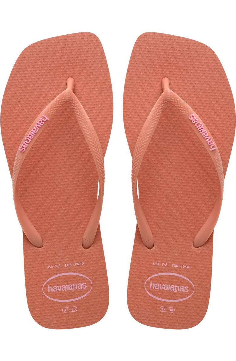 Havaianas Slim Square Logo Flip Flop, Alternate, color, Pink Clay