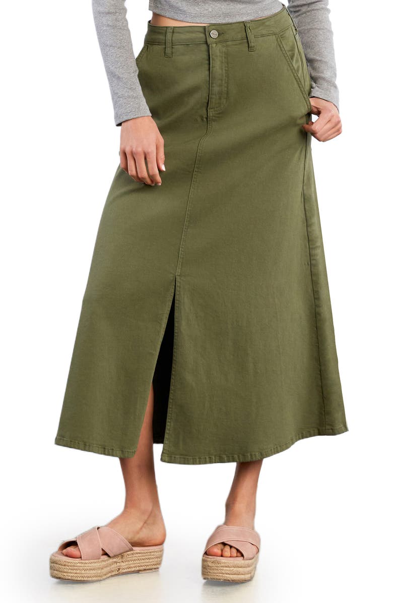HINT OF BLU Denim Maxi Skirt, Main, color, Olivine