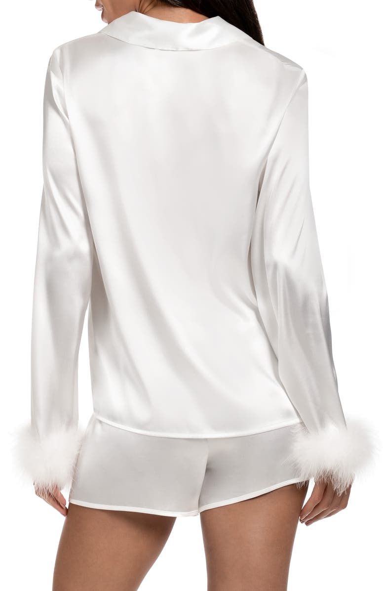 In Bloom by Jonquil Zayla Feather Trim Satin Short Pajamas, Alternate, color, Ivory