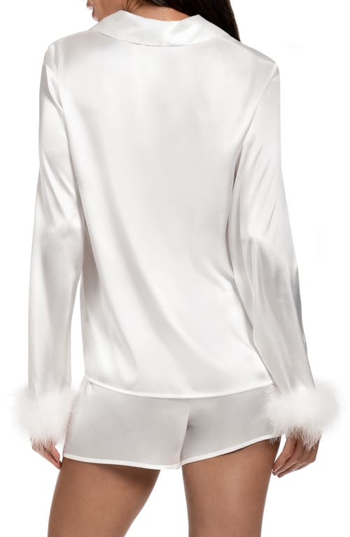 In Bloom By Jonquil Zayla Feather Trim Satin Short Pajamas In White