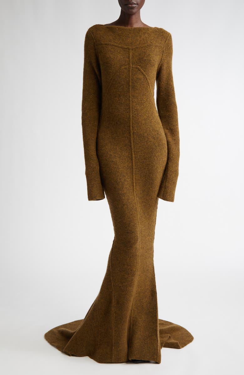 Rick Owens Luna Long Sleeve Open Back Brushed Sweater Dress, Main, color, 