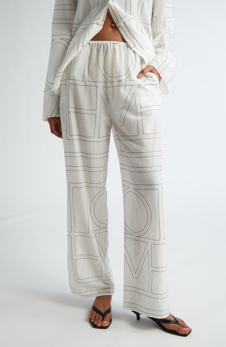 TOTEME Monogram Embroidered Pull-On Pants, Main, color,
