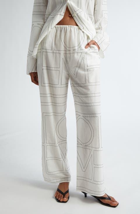 Monogram Embroidered Pull-On Pants