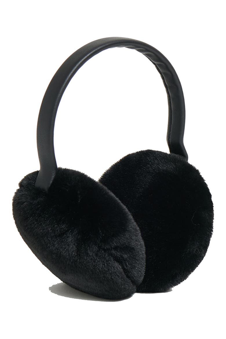 Esme Faux Fur Earmuffs, Main, color, NOIR