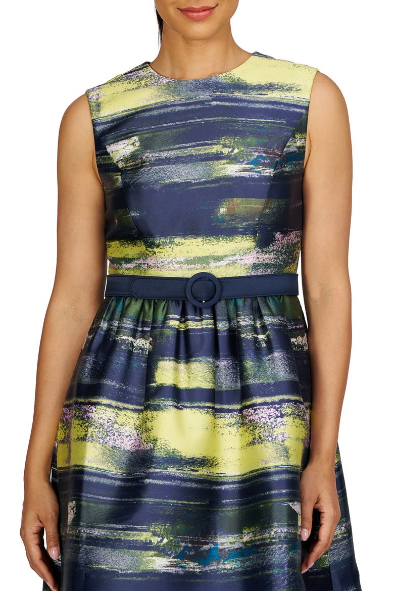 Spencer Belted Cocktail Dress, Alternate, color, NAVY/ PINK PEARL MULTI