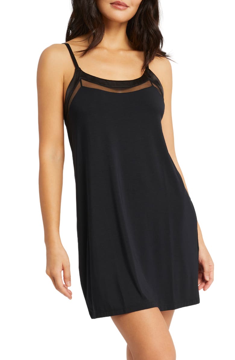 Fleur't Tuxedo Slip Chemise, Alternate, color, Black