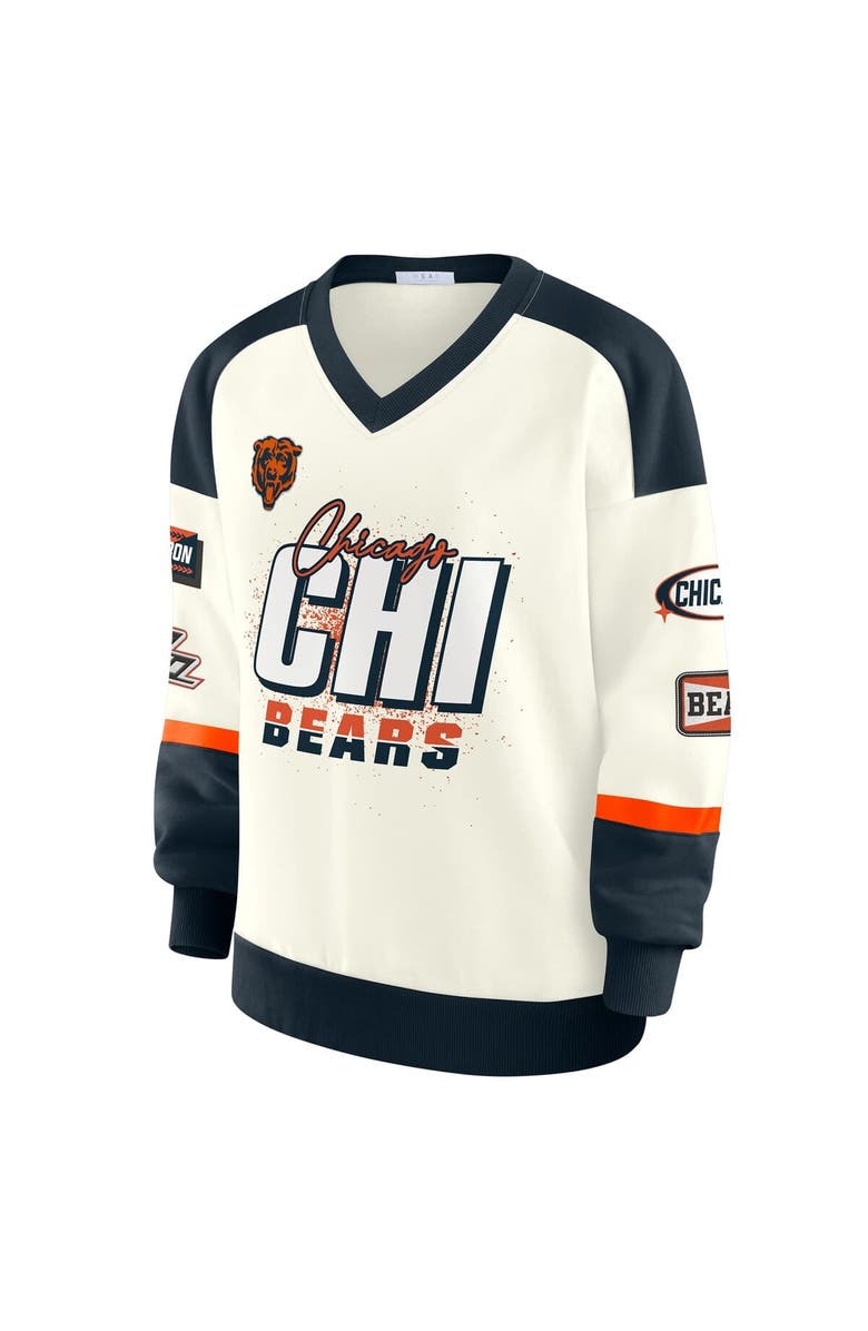 WEAR by Erin Andrews Women's WEAR by Erin Andrews  Cream Chicago Bears Racing Crew V-Neck Sweatshirt, Alternate, color, Cream